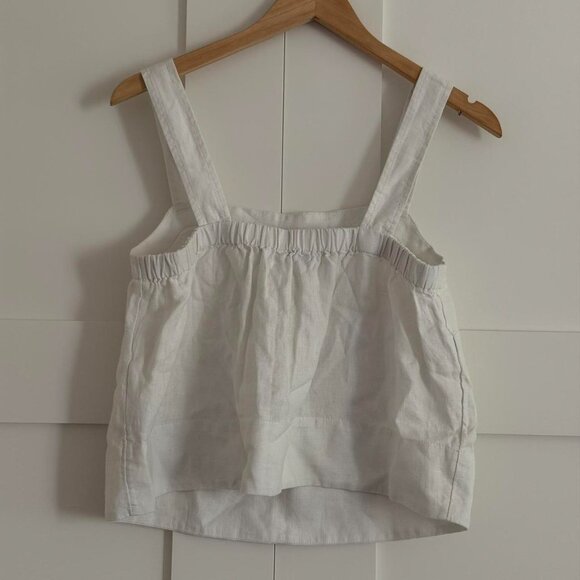 Madewell Contrast-Stitch Squareneck Top in 100% Linen in Salt, Size Small - Picture 9 of 9